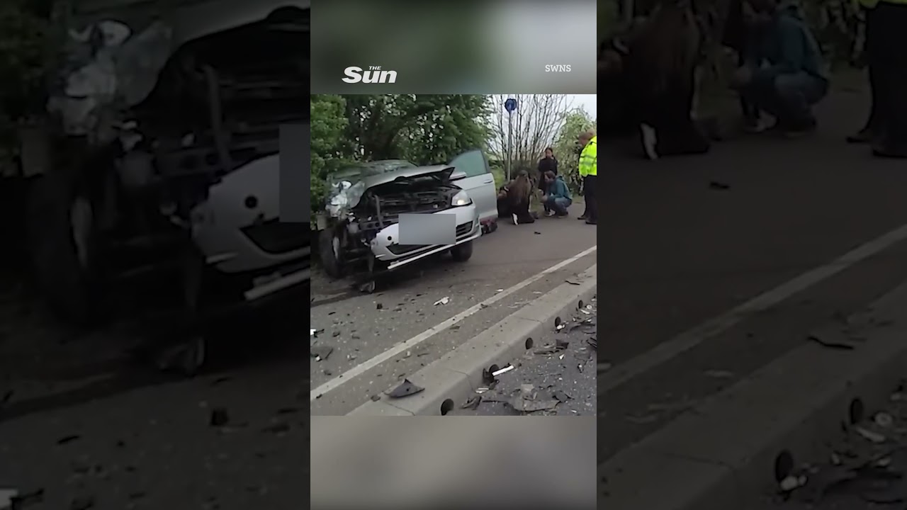 Shocking moment drunk driver staggers across pub garden before causing serious crash