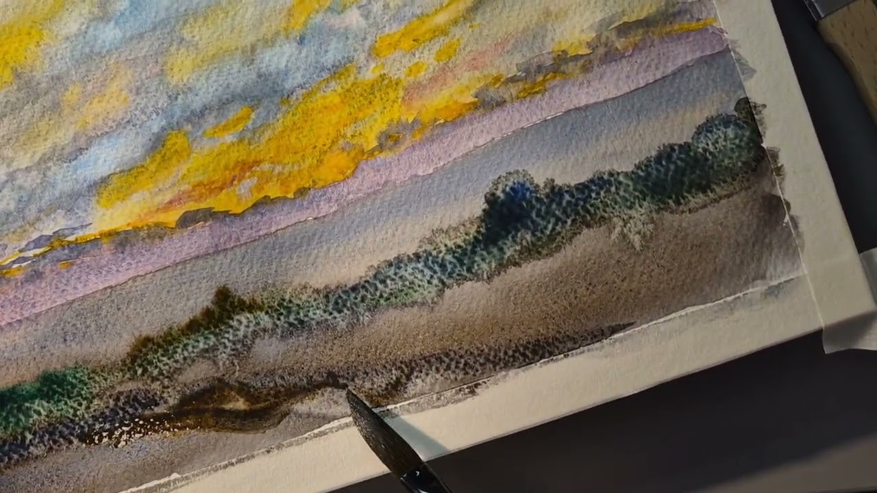 Малюю  вечірній  пейзаж) Акварель  Winsor&Newton,  папір FABRIANO 