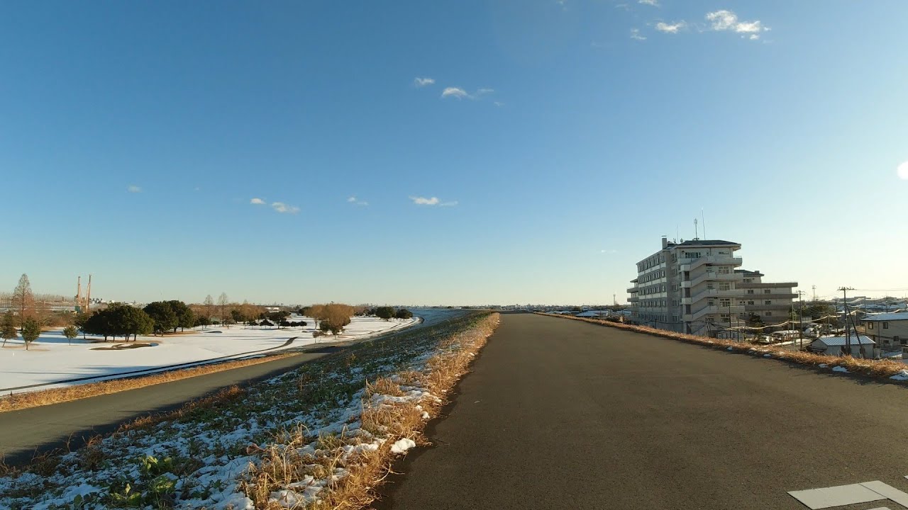 Bike Touring Japan Cycling Jisui Bridge to Hanekura Bridge after snow near Tokyo （自転車で治水橋から羽根倉橋まで雪後）
