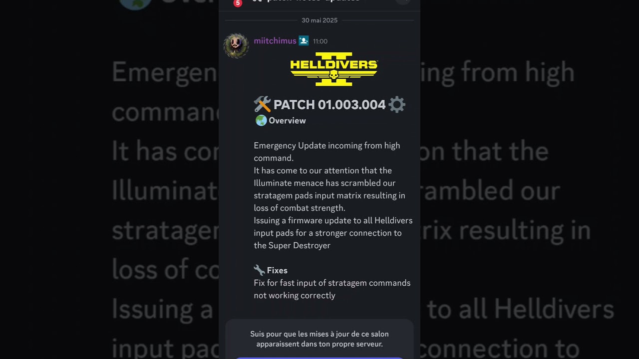 Actu Helldivers 2 : Nouveau patch 01.003.004 