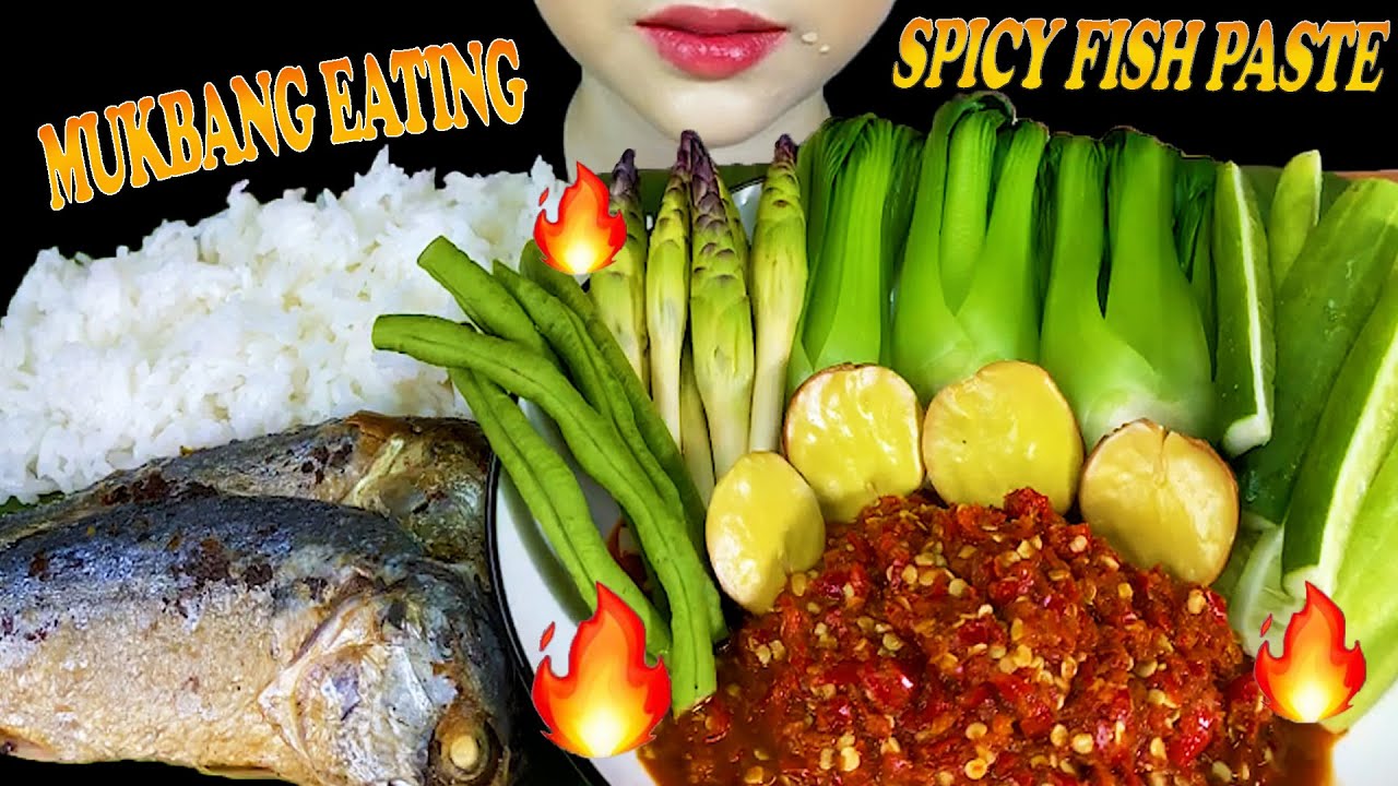 MUKBANG EATING||SIPCY FISH PASTE, FRIED MACKEREL, DOGFRUIT