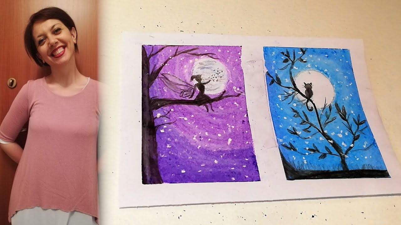 Due paesaggi disegnati con pastelli a cera