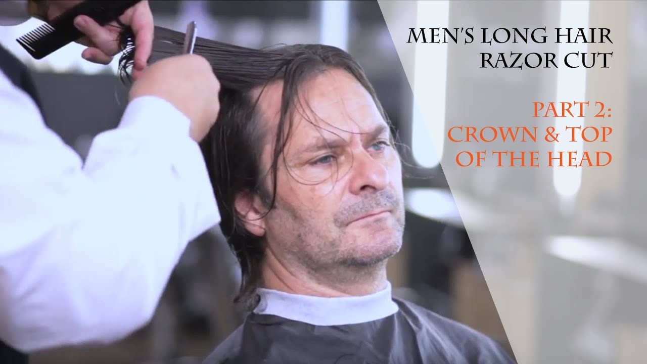 Men's Long Hair Feather Razor Cut - Crown & Top of the Head - Part 2