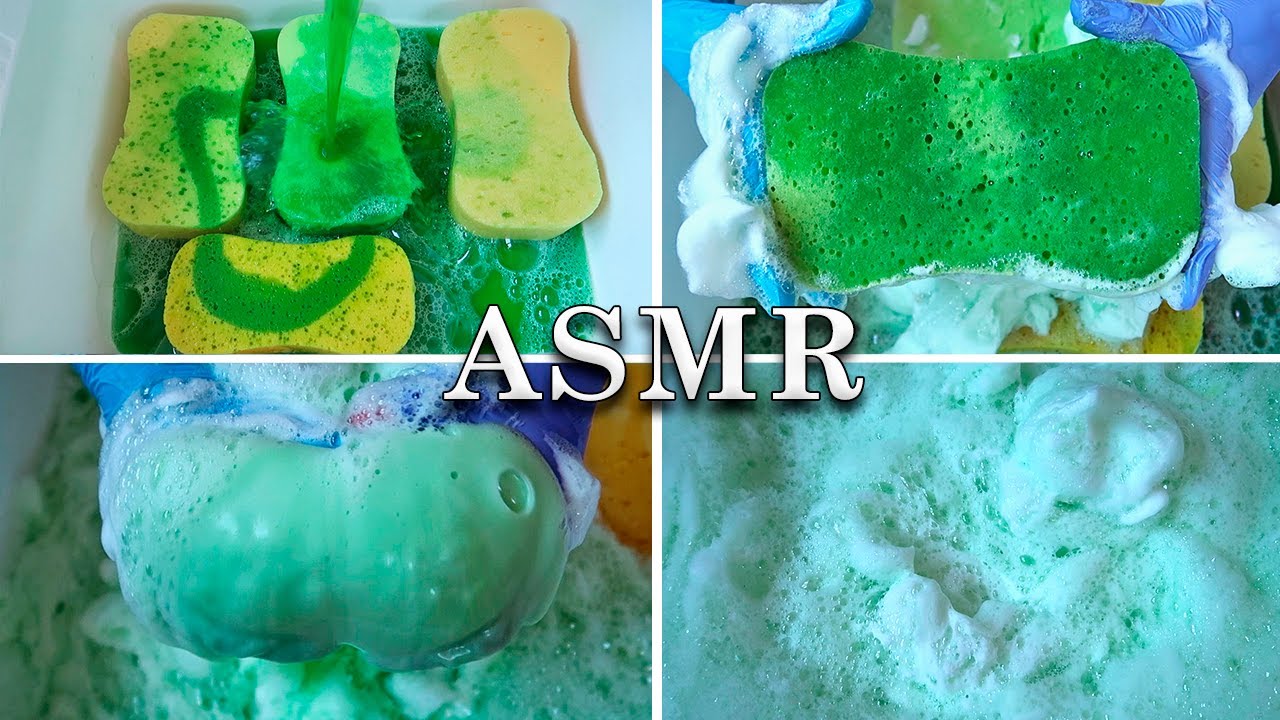ASMR Car Sponges Squeezing ✨ Satisfying First Squeezes 💚 Green Suds