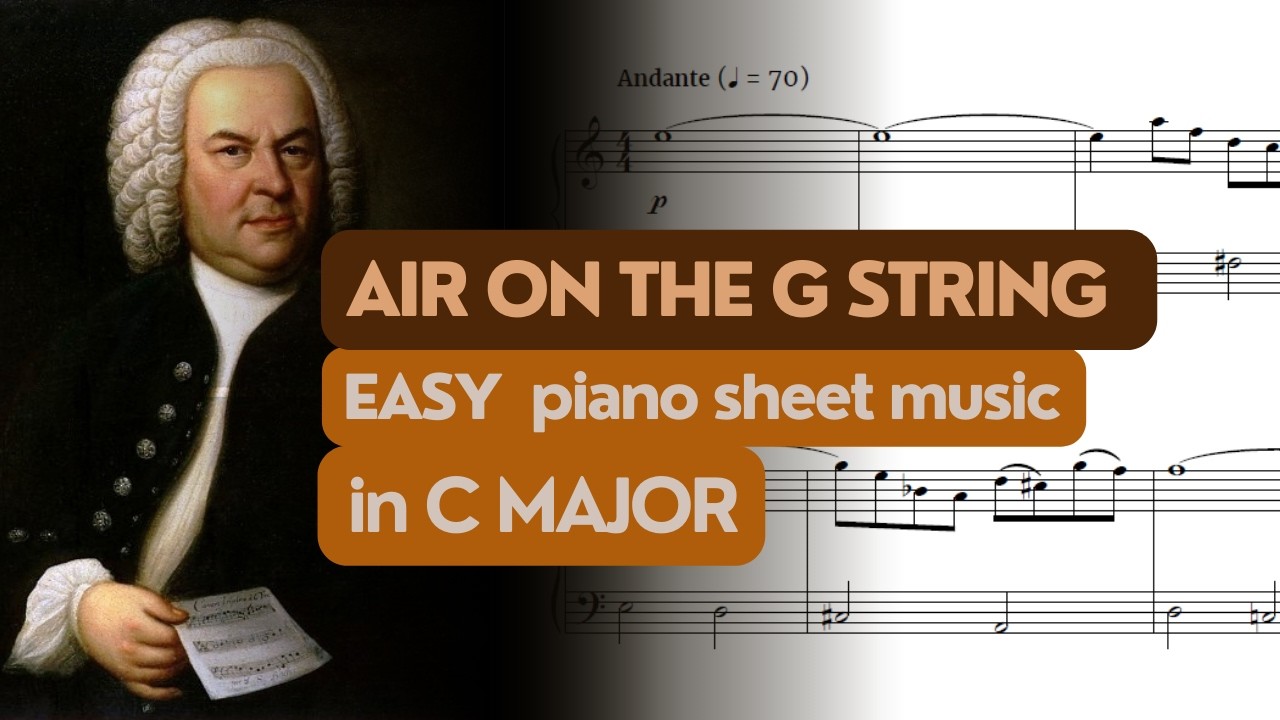 Bach - Air on the G string | EASY piano sheet music IN C MAJOR