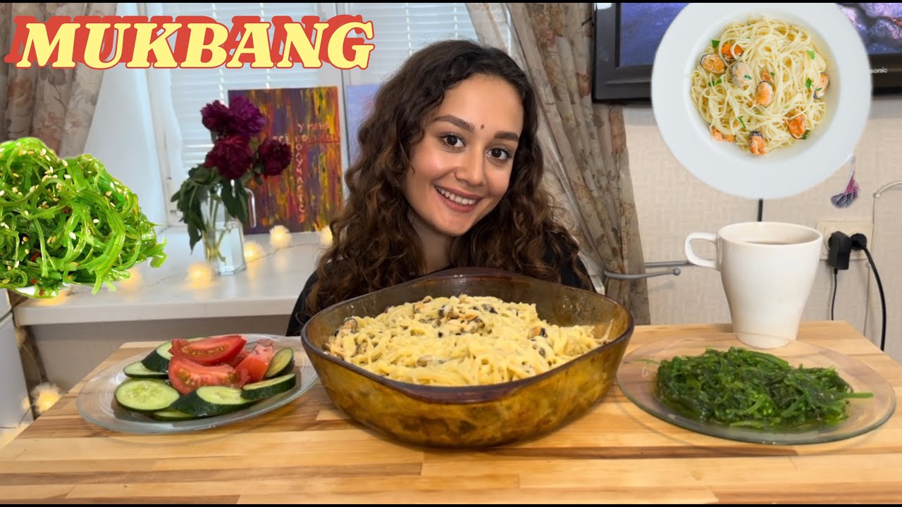 MUKBANG СЛИВОЧНАЯ ПАСТА С МИДИЯМИ 🍝 ЧУКА 🥗 ОДИНОЧЕСТВО 💔 САМЫЙ БЕЗУМНЫЙ ПОСТУПОК 😳