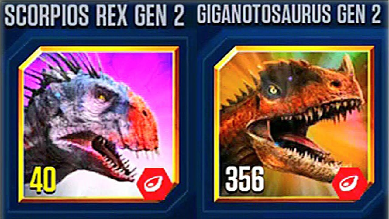 SCORPIOS REX GEN 2 VS GIGANOTOSAURUS GEN 2 | JURASSIC WORLD THE GAME