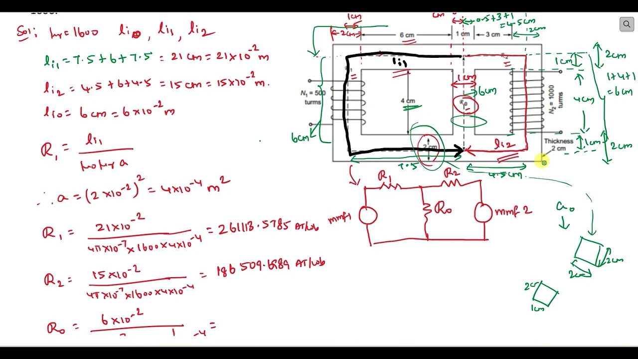 12.For the parallel magnetic circuit of Fig.  find self and mutual inductances between the two coils