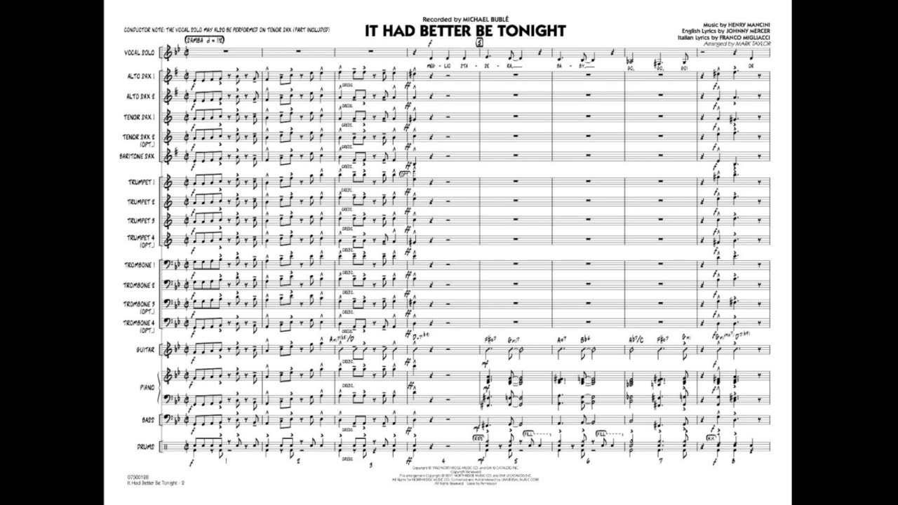 It Had Better Be Tonight arranged by Mark Taylor
