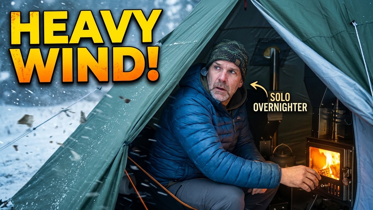 Solo Winter Overnight Camping In Hot Tent With Pellet Stove