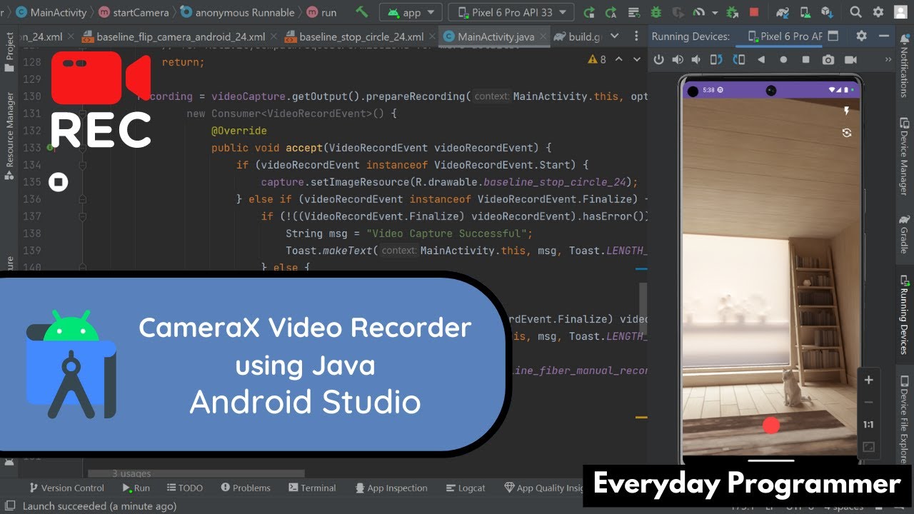 Как создать видеорегистратор с помощью CameraX в Android Studio, урок Java