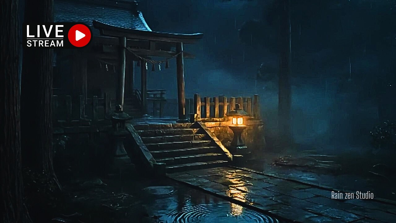 🔴LIVE: Traditional Japanese Rain for Deep Sleep - Midnight Rain on Sacred Stone Steps