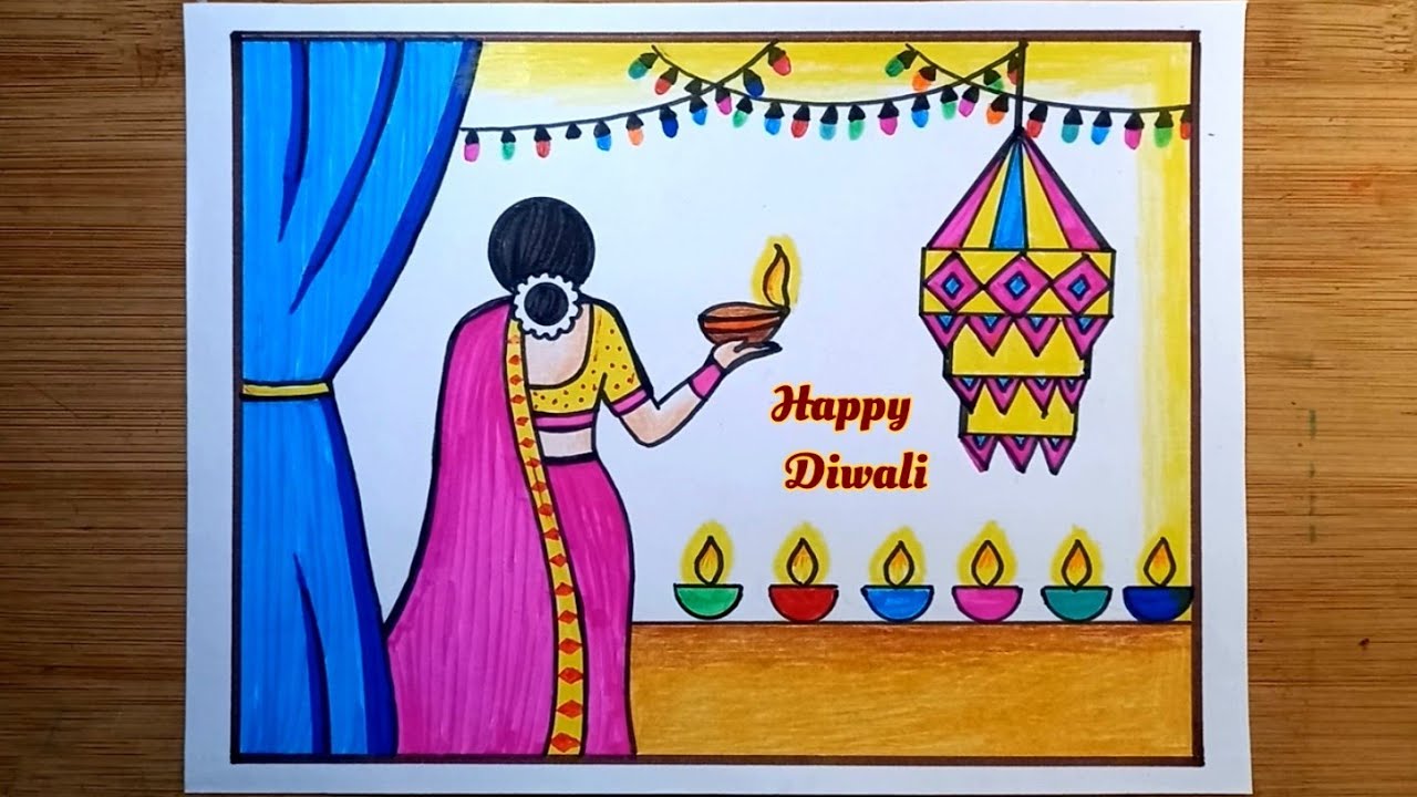 Beautiful Diwali Drawing Easy/Diwali Festival Drawing Easy For Beginners/ How To Draw Diwali Drawing