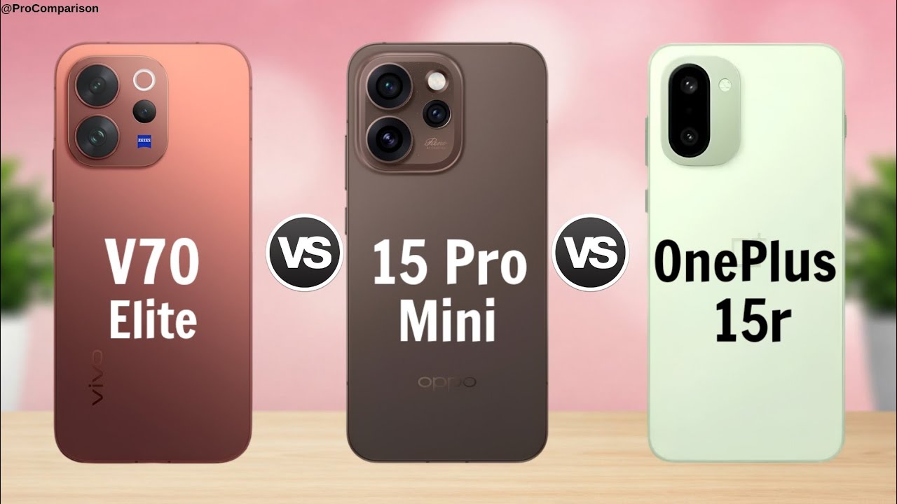 Vivo V70 Elite 5G vs OPPO RENO 15 Pro Mini 5G vs OnePlus 15r 5G || Full Comparison 