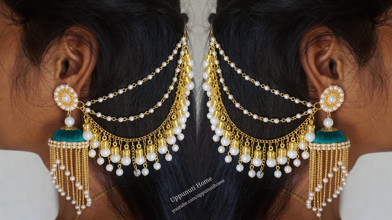 How To Make Beautiful Pearl Champaswaralu At Home | DIY | Side Ear chains | EarCuff |Jewelry Making