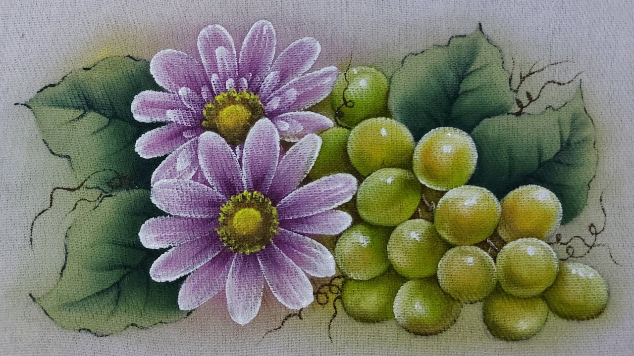 Pintura de uvas com flores