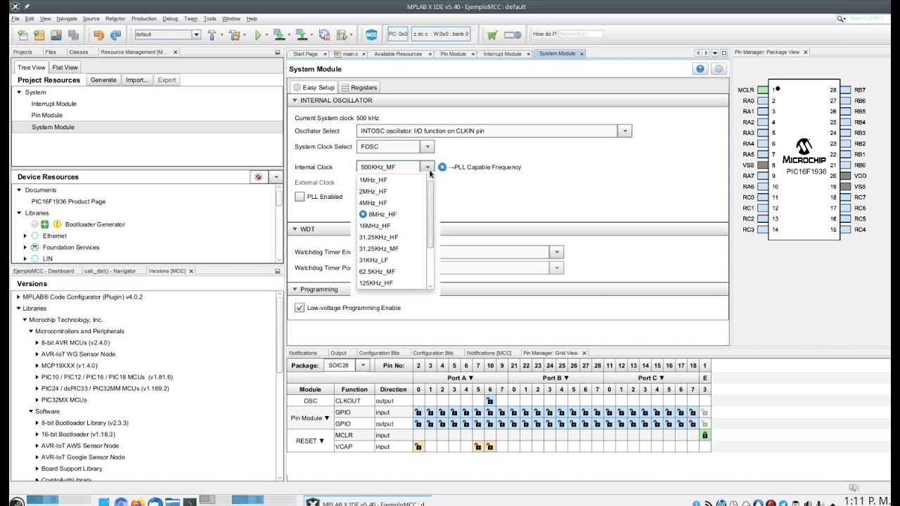 Uso de MCC (Microchip Code Configurator) desde MPLab X con XC8