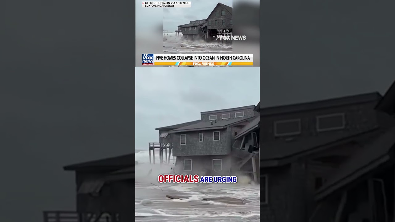 WATCH: NC homes COLLAPSE into ocean #flood #shorts #disaster