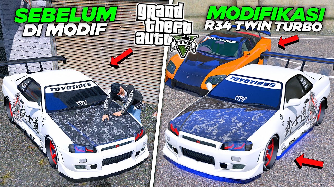 Aku MODIFKASI Mobil R34 Twin Turbo Langka Untuk Ikut Balapan CARMEET JDM Di Kota - GTA 5 MOD