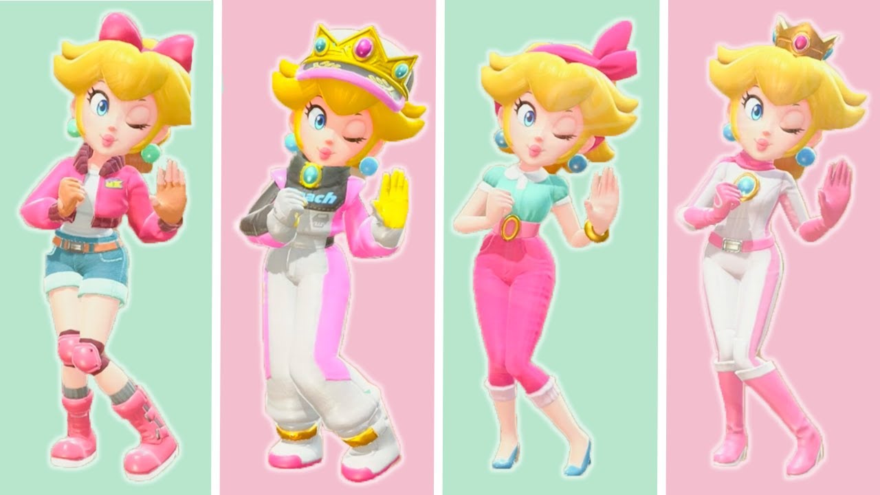 Mario Kart World - All Peach Outfits, Winning and Losing Animations
