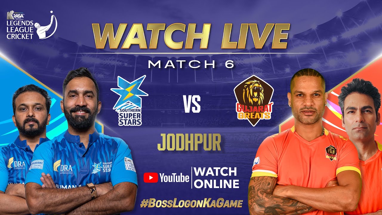Live : Southern Super Stars VS Gujarat Greats | Shikhar Dhawan, Chris Gayle, Dinesh Kartik, | LLC