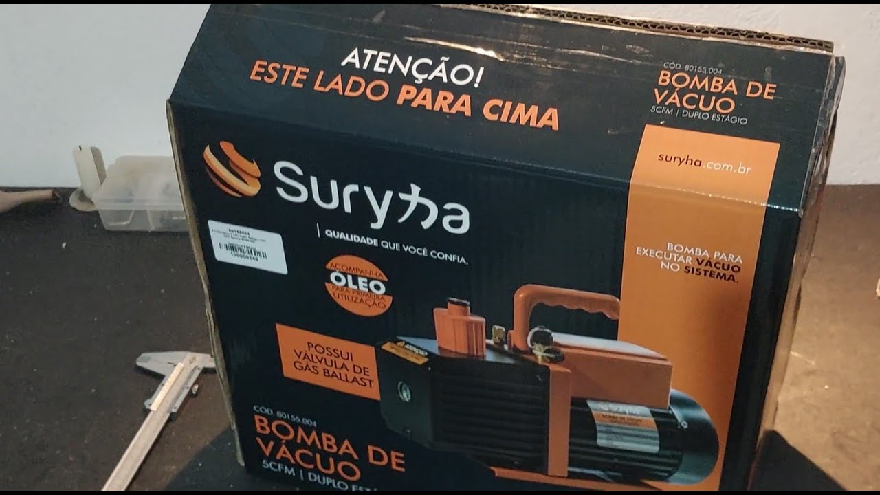Unboxing / Apresentação bomba de vácuo Suryha 5 CFM duplo estágio (Fev/2024)