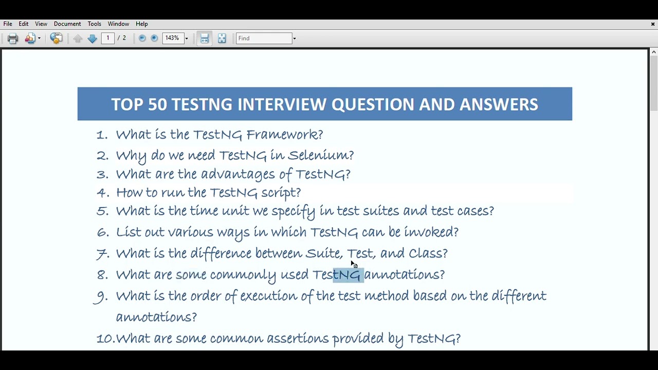 TOP 50 Essential TESTNG Interview Questions and Answers |TESTNG framework Interview Questions