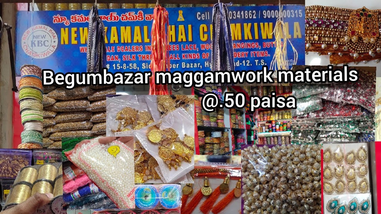 Maggam Work Materials, saree lace, kundan With Price And Address / Wholesale Shop In Begum Bazar