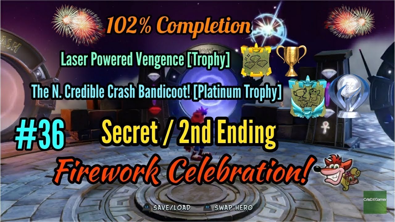 Crash Bandicoot 2 102% Ending, Platinum Trophy & Firework Celebration
