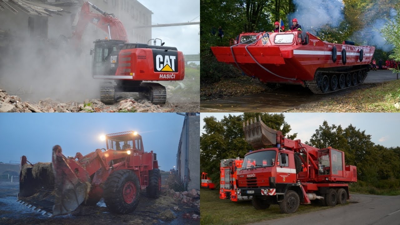 Technika hasičů Záchranného útvaru HZS ČR Hlučín v akci - T815 UDS 114, KN 251, CAT 329E, PTS-10