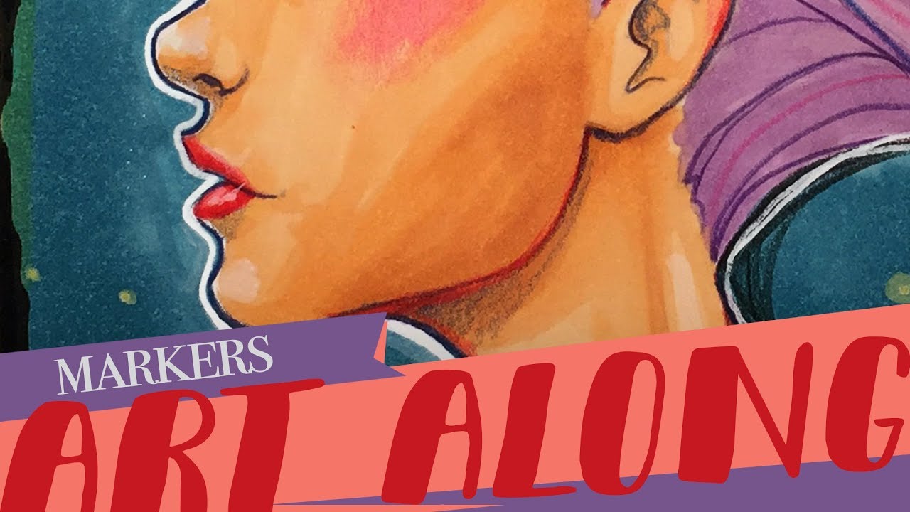 Art Along | Profile in Marker | Markers and Colored Pencils