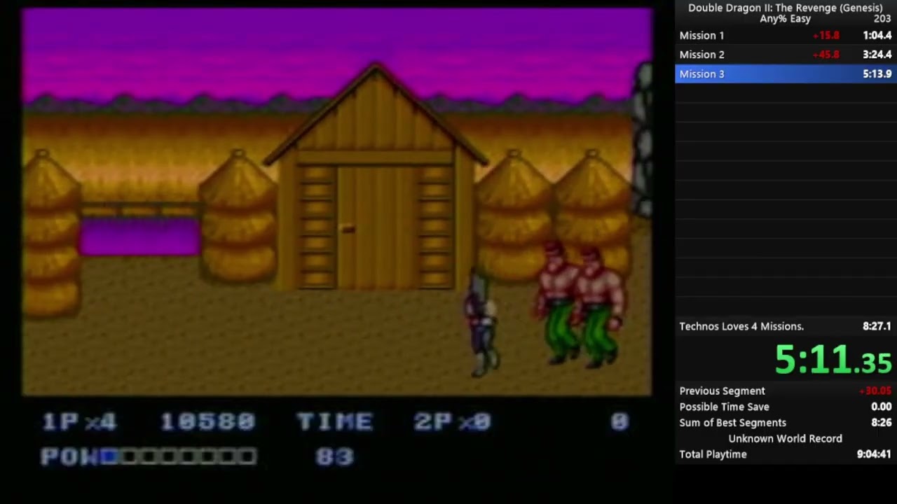 Double Dragon 2 (Genesis) Any% Easy Speedrun in 10:44