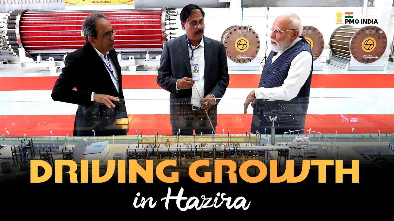PM Modi takes stock of ongoing industrial and infrastructure projects in Hazira, Gujarat