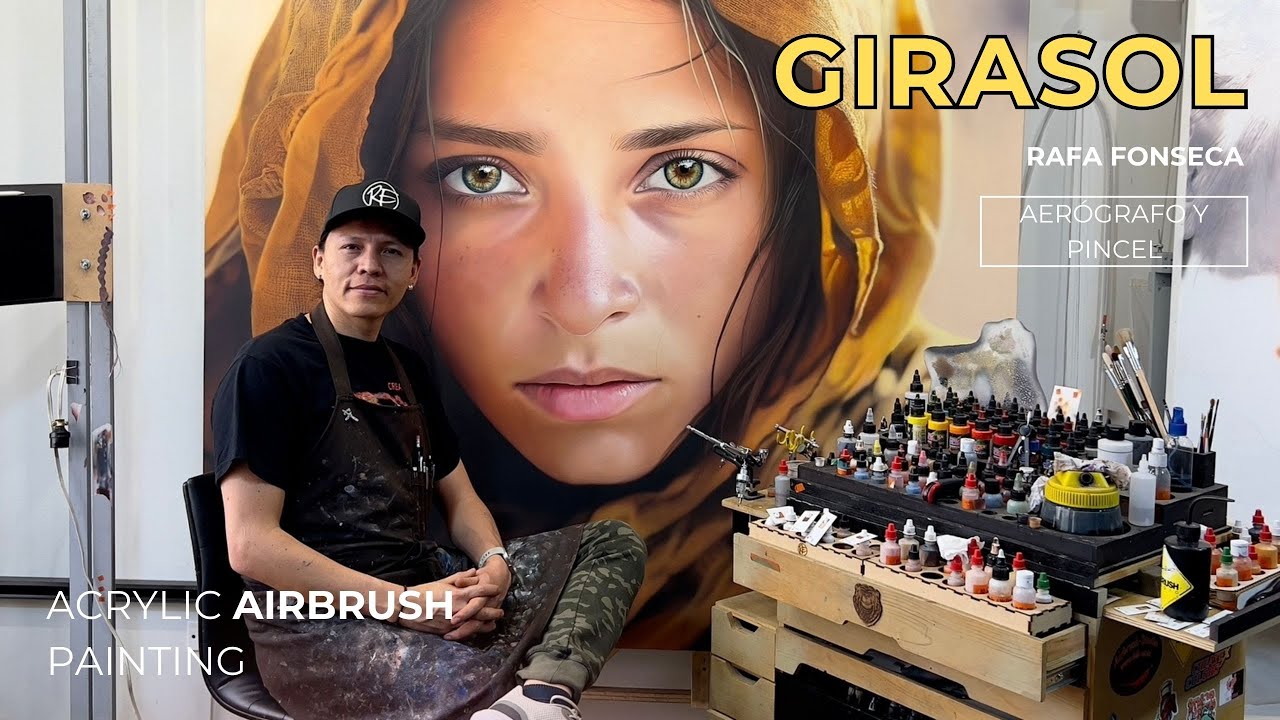 Girasol, así pinte este retrato acrílico con aerografo
