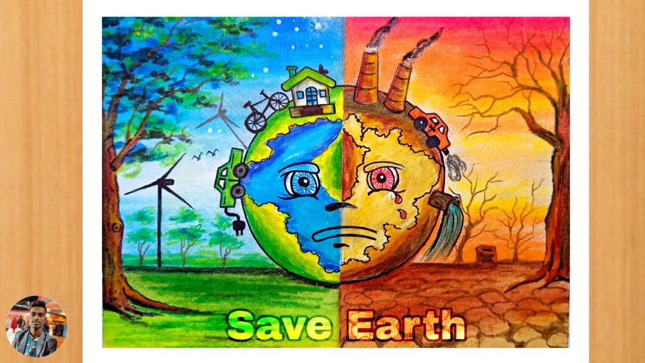 Stop pollution,save earth drawing with oil pastel.