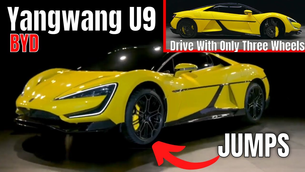 Electric Chinese Supercar BYD Yangwang U9 Jump and Drive With Only Three Wheels