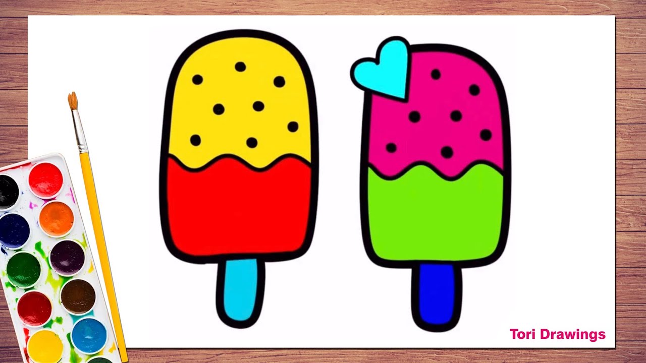 How to Draw Ice Cream Step by Step | Ice Cream Drawing Tutorial | Colorful Popsicles Drawing Easy