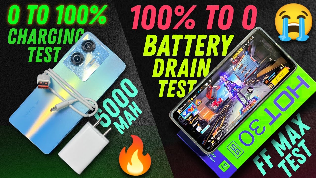 Infinix Hot 30 5G 100% to 0 battery drain & Charging🔋test || Free Fire Max & Bgmi test...