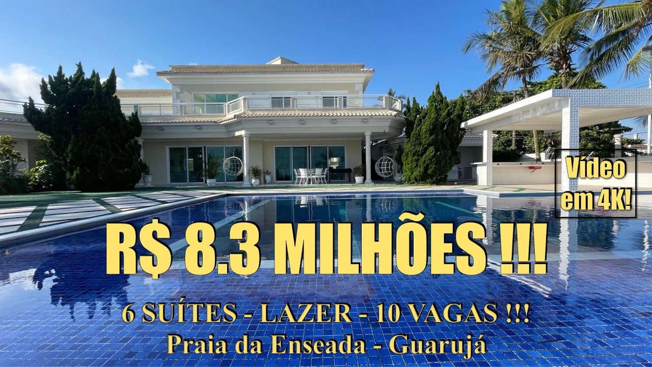 R$ 8.3 MILHÕES !!! MANSÃO DE ALTO PADRÃO DE FRENTE PARA O MAR - PRAIA DA ENSEADA - GUARUJÁ !!!