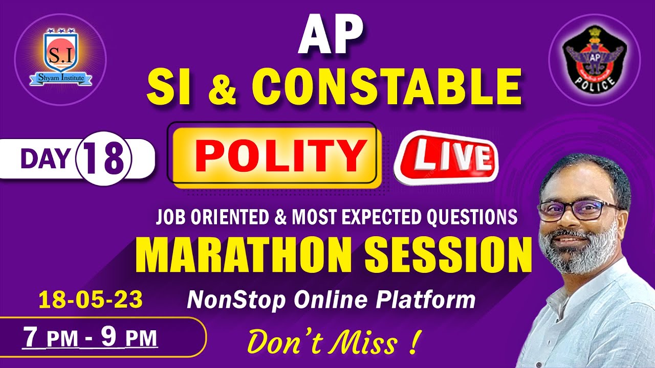AP SI & CONSTABLE |  INDIAN POLITY | LIVE MARATHON | #shyaminstitute