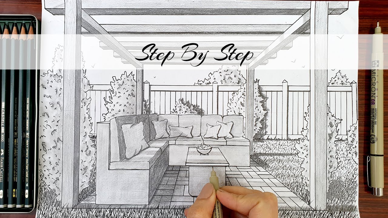 How To Draw A Backyard in One Point Perspective | Step By Step
