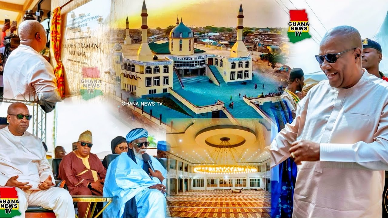 Prz Mahama happily arrives to commission Akweteyman Central Mosque with Nat’nal Chief Imam & Pastors