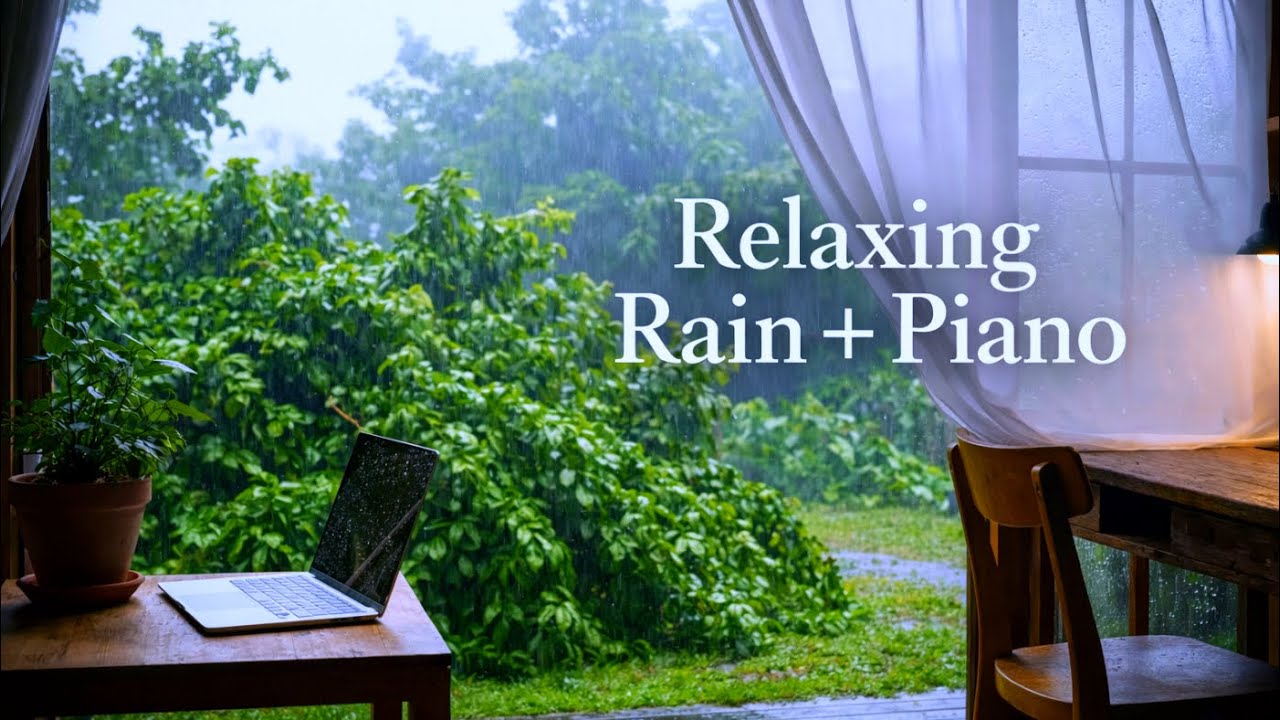 Piano Melodies & Rainfall on a Rooftop Terrace: Urban Afternoon Escape