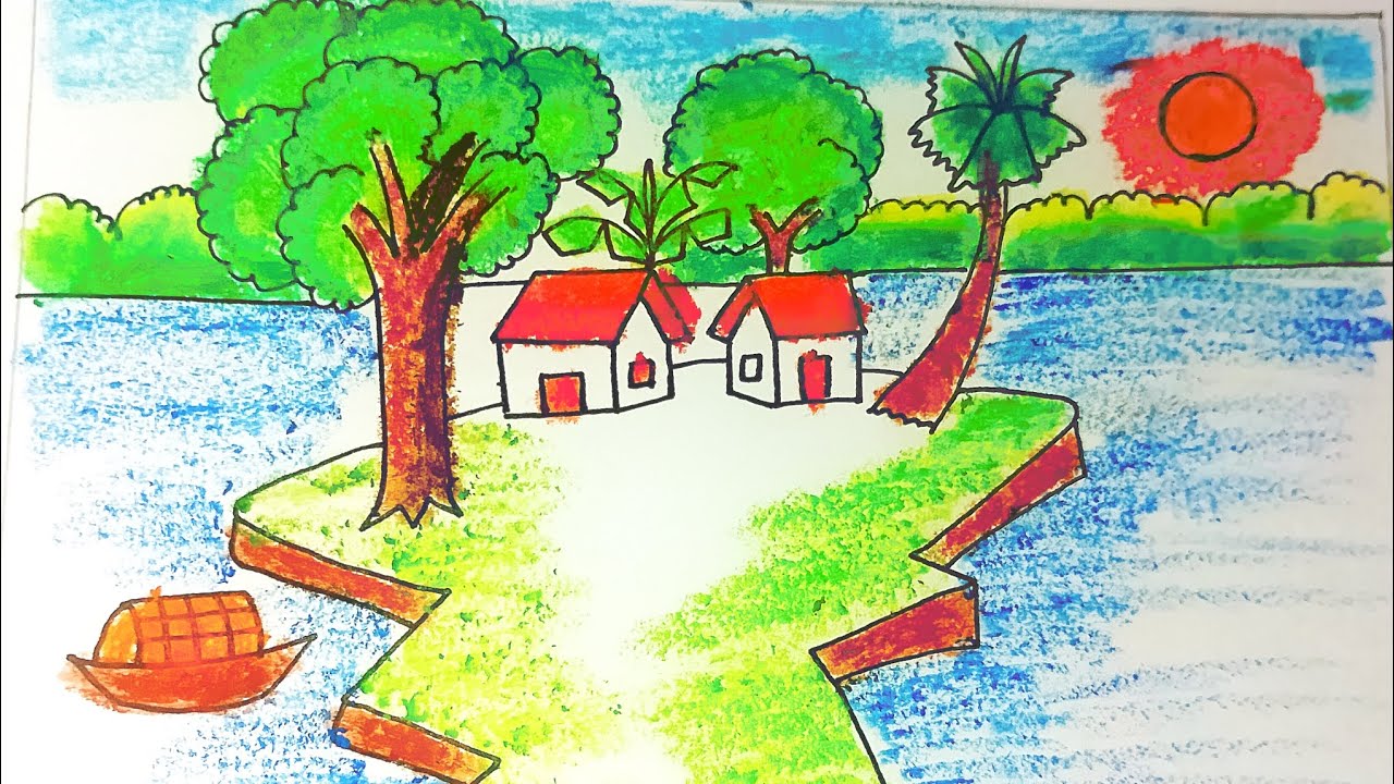 Easy nature scenery drawing for beginners ! 