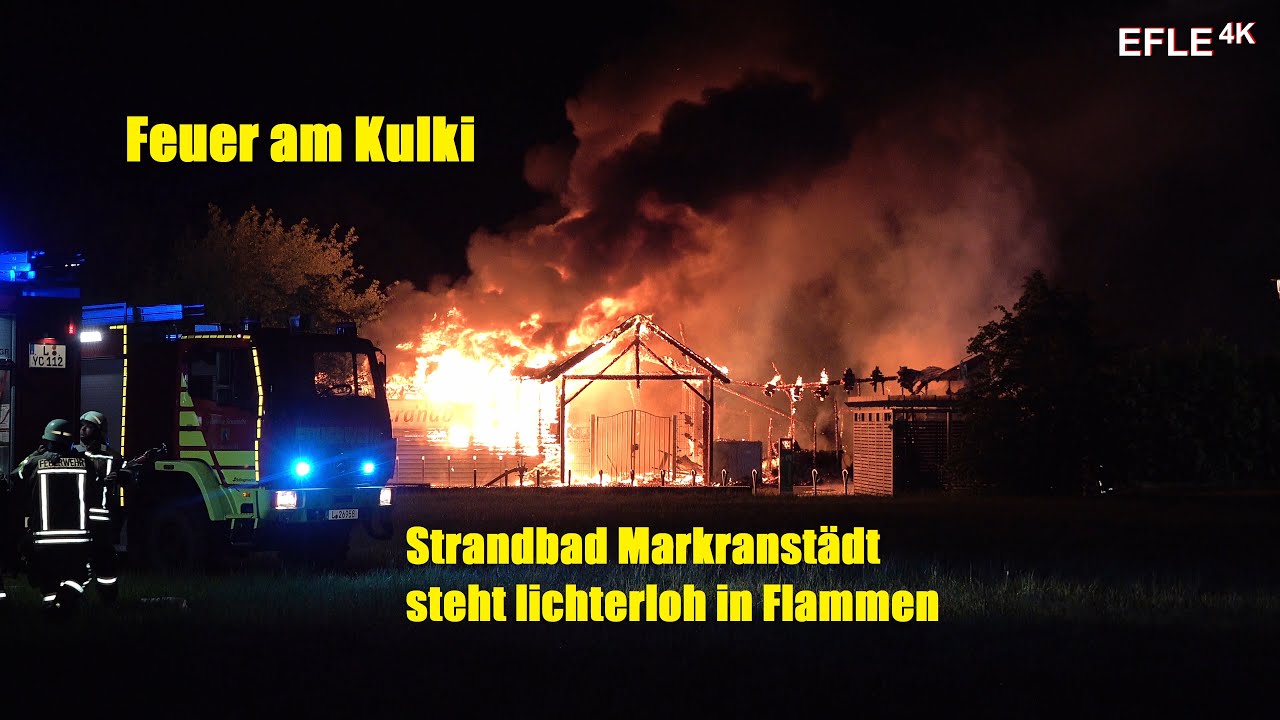 [Meterhoch lodernde Flammen am Kulki] Strandbad Markranst&auml;dt in der Nacht abgebrannt [11.05.2020]