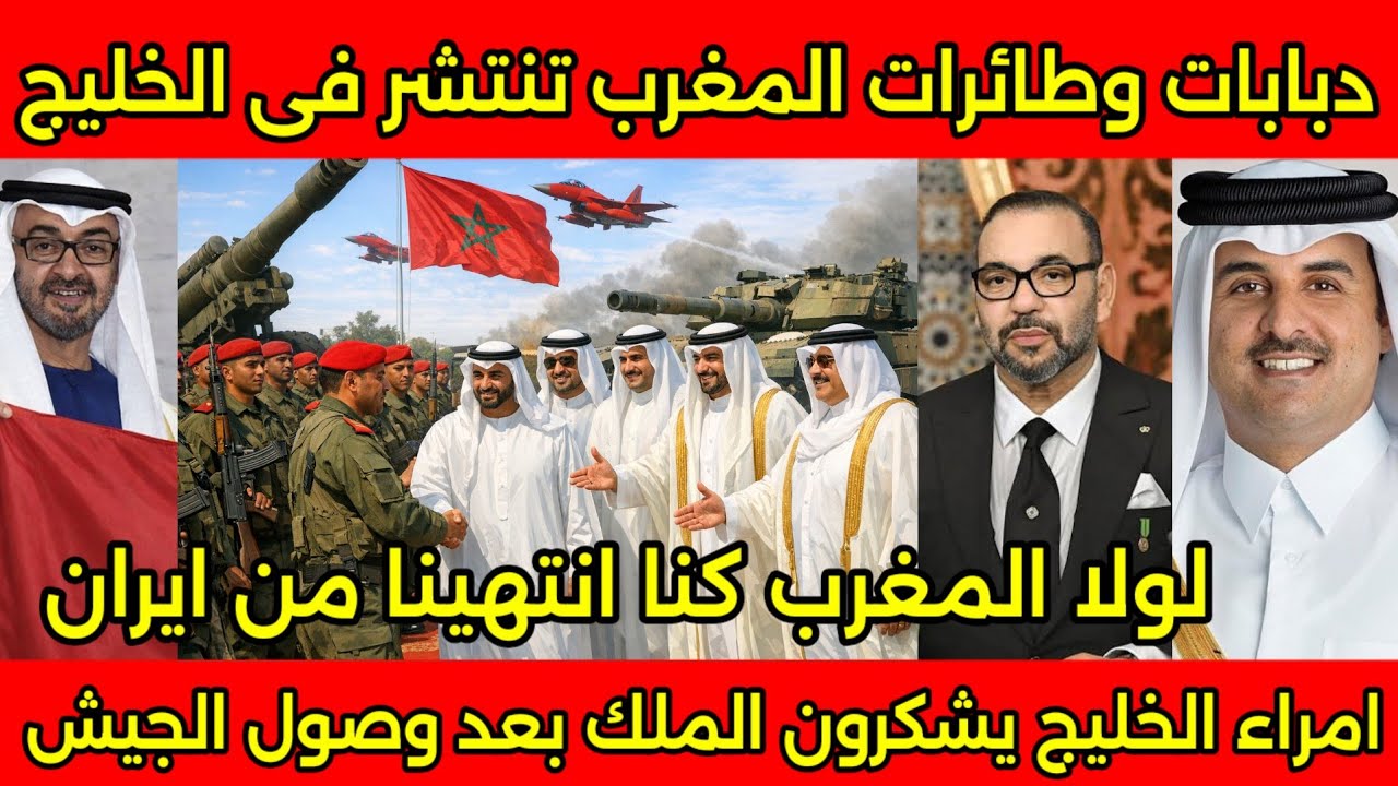 مشهد عالمي وصول طائرات ودبابات المغرب للخليج باوامر من الملك للدفاع عن الشعب الخليجي من ايران 🇲🇦