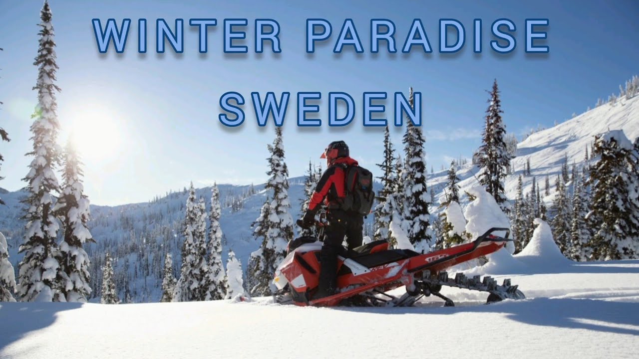 &Aring;kersj&ouml;n, Sweden. Snowmobile scenery and beautiful winter nature in Northern Sweden, 4K UHD.