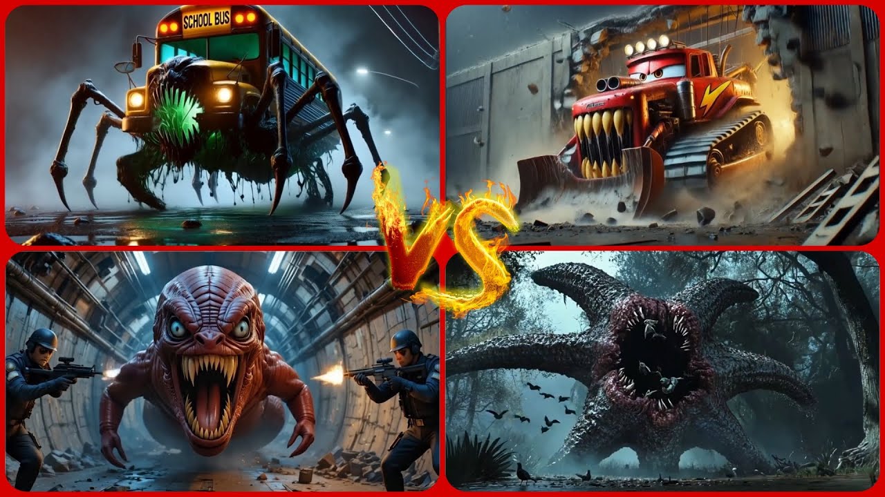 School Bus Monster 🆚 McQueen Tank🆚 Monster zombie 🆚 Hungry Star 🎶 Tiles Hop