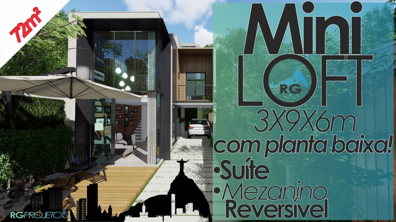 CASA PEQUENA - MINI LOFT  3X6X9 - 72M&sup2; - 1 SU&Iacute;TE | MEZANINO REVERS&Iacute;VEL EM 2o DORMIT&Oacute;RIO