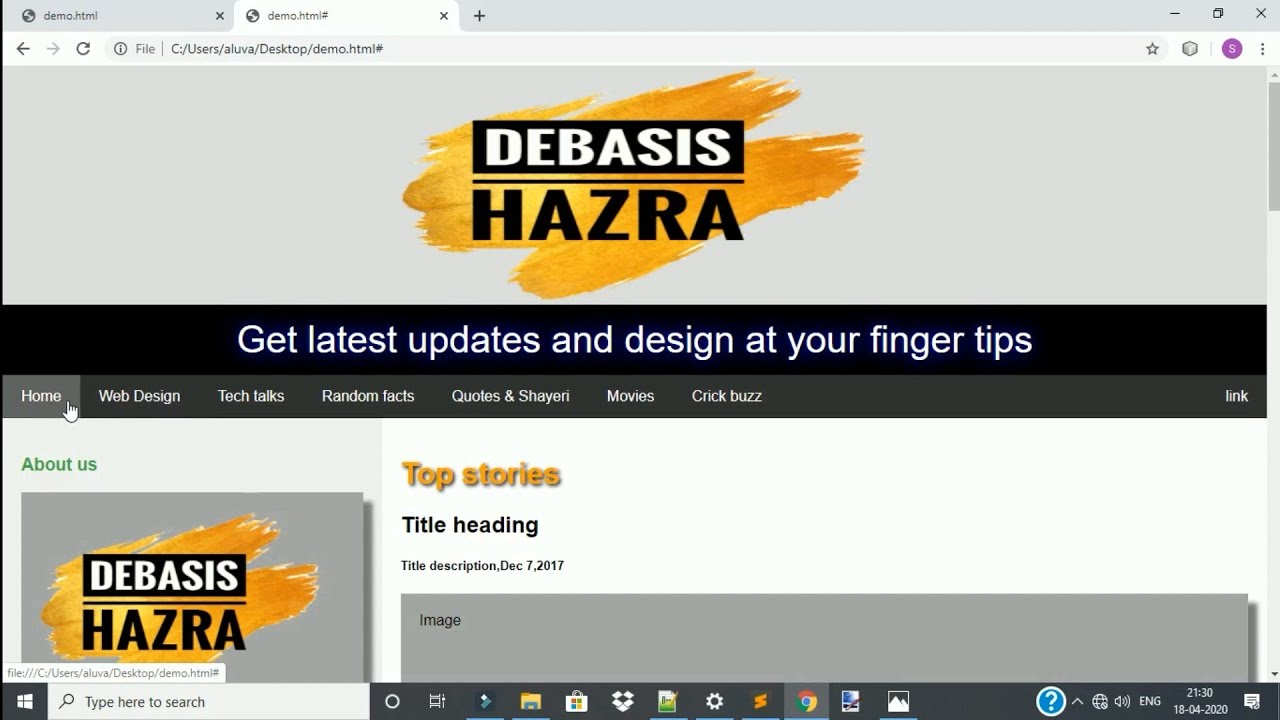 Simple web page design using html & css